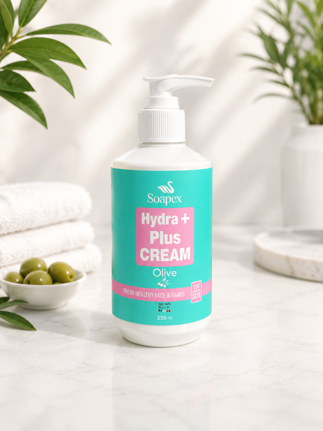 کرم آبرسان و مرطوب‌کننده دست و صورت سوپکس Hydra+ Plus حاوی روغن زیتون مناسب پوست‌های معمولی حجم 250 میلی‌لیتر
