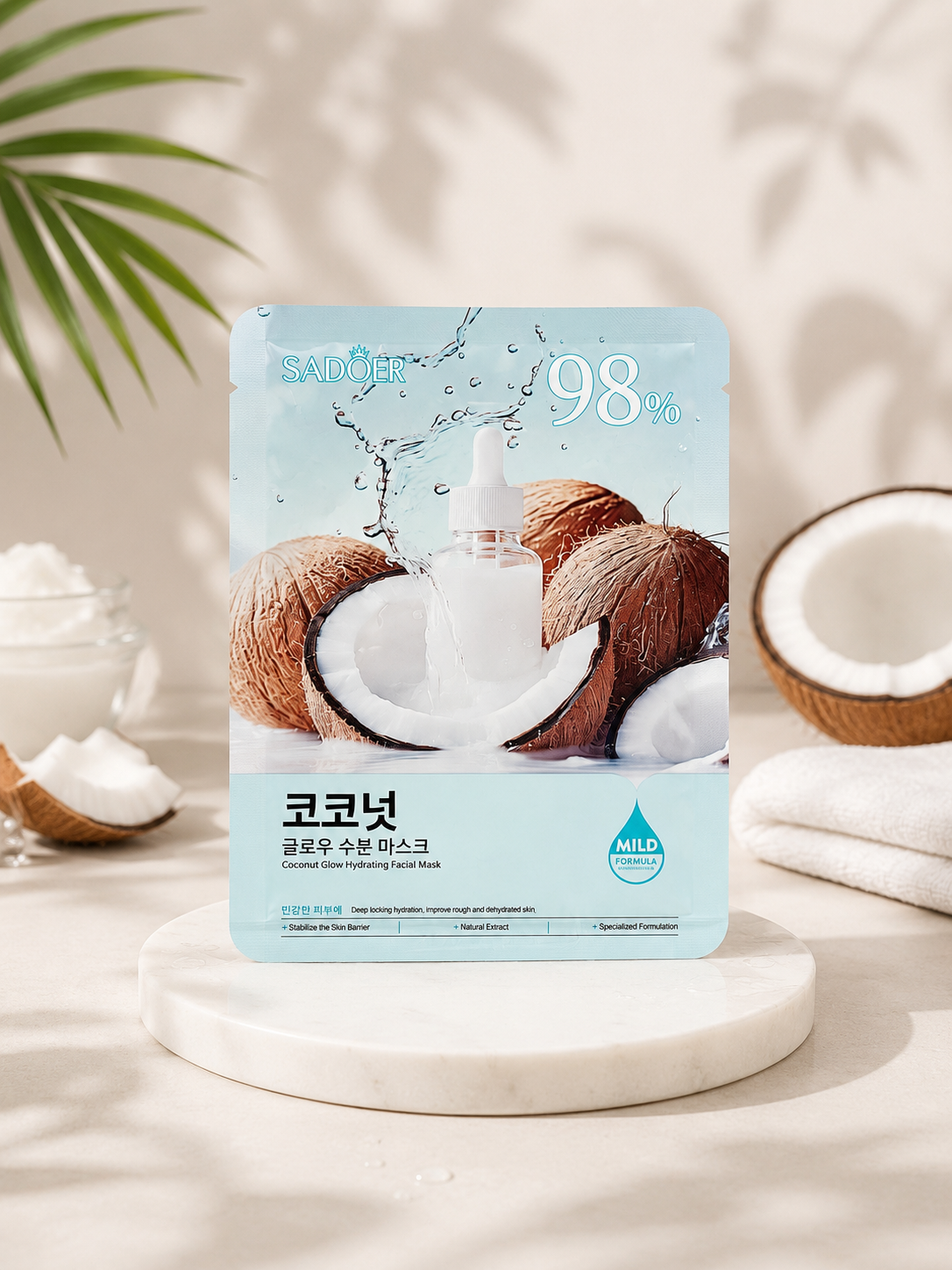 ماسک ورقه‌ای آبرسان و مرطوب‌کننده صورت نارگیل سادور (SADOER Coconut Glow Hydrating Facial Mask) حجم 25 میلی‌لیتر