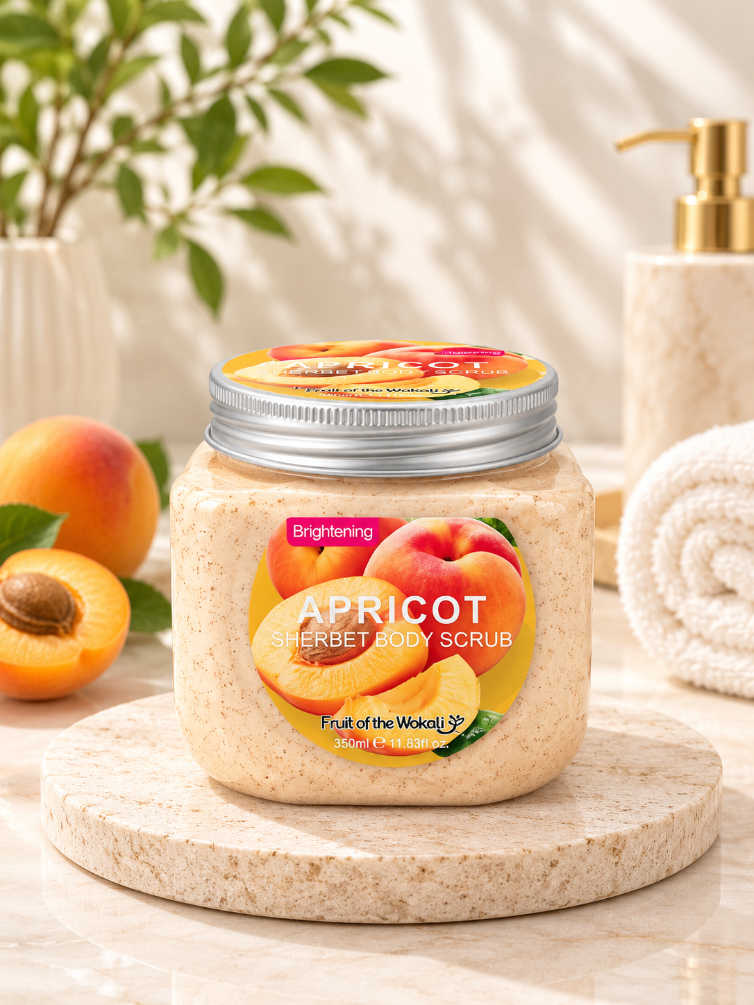 اسکراب بدن هلو ووکالی (Wokali Apricot Sherbet Body Scrub) حجم 350 میلی‌لیتر